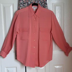 Christie & Jill Silk Long-Sleeve Salmon Pink Camp Shirt Blouse Size XS